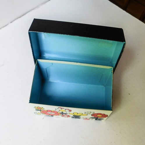 Vintage Ohio Kunst Rezept Karte Kartei Box Dose 70er Retro schwarz weiß orange Blumen - Bild 7 von 10