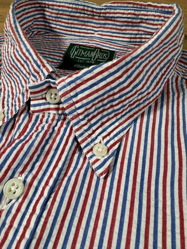 Gitman Bros Vintage Red White Blue Striped Cotton Seersucker BD Collar Shirt XXL - Picture 6 of 7