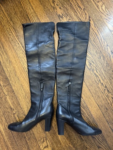 1.5k Chanel Black Cc Logo Over The Knee Boots 39.5 IT - Picture 15 of 18