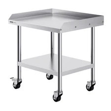 24x28x30in 3-Sided Backsplash Stainless Steel Work Table with 4 Wheels