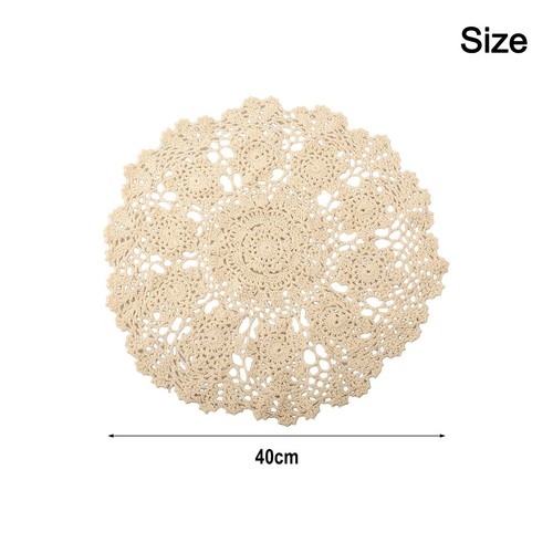 Crochet Flower Handmade Tischset Retro Hollow Round Table Mat Baumwolldeckchen - Bild 8 von 14