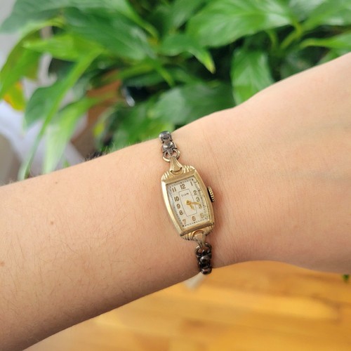 Vintage Elgin Art Deco zierliche goldene Damen Damen klassische Stretch Uhr - Bild 7 von 8
