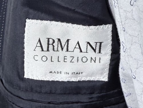 Armani Collezioni Wool Stretch Navy Blue Striped 3 Button Suit 40L 33W Italy - Imagen 3 de 24