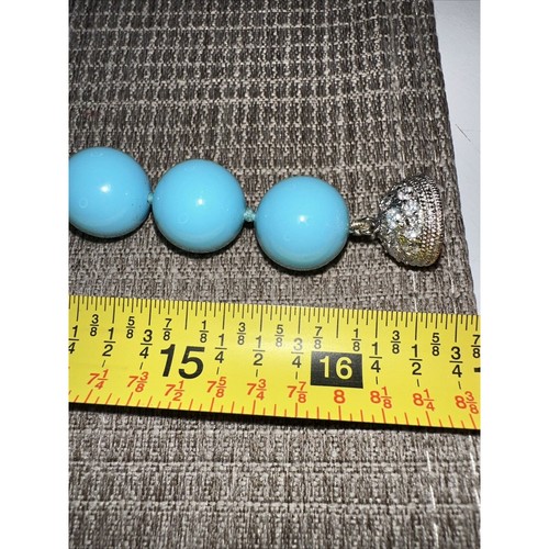 Set Turquoise Colored Lucite Bead Necklace Earrings Rhinestone Bead Closure - Picture 9 of 9