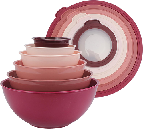 12 Piece Mixing Bowls Set with TPR Lids Microwave Safe Nesting Design Rose Color - Picture 10 of 10