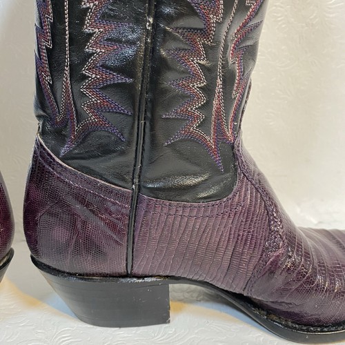 Tony Lama Women's Size 5M Purple Black Lizard Western Cowboy Boots Y8398 Leather - Picture 7 of 15