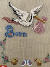 VTG Dritz Luxury Needlepoint Born Baby 100% Wool Yarn Canvas Scovill 13x15