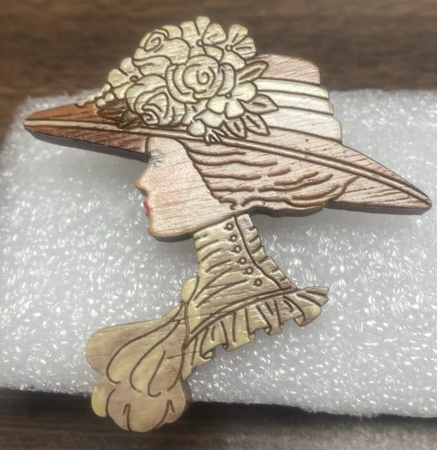 Nachlass geschnitzte Holz handbemalte viktorianische Frauenkopf Anstecknadel Brosche schön!!!! - Bild 5 von 9