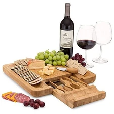 Charcuterie Board Gift Set, Bamboo Cheese Board With Cutlery, Includes 1-Drawer
