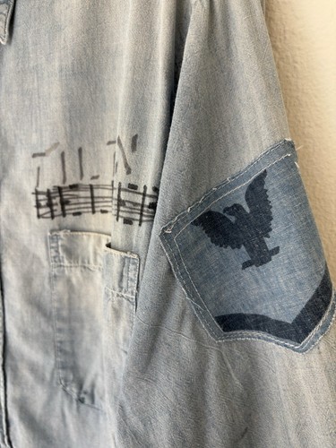 Vintage Late 1950s Early 1960s US Navy Chambray Shirt Stenciled Hellner Tilton - Picture 2 of 9