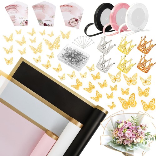 60 Sheet Flower Wrapping Paper-3 Colors Florist Bouquet Wrapping Paper for We...