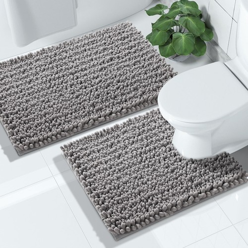 Bathroom Rugs Sets 2 Piece, Extra Soft Thick Chenille Bath Mat and U-Shaped T...
