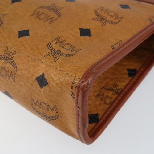 MCM Visetos Pouch Pvc Marrone Tela Pochette & Pouche Bag Autentica - Foto 7 di 18