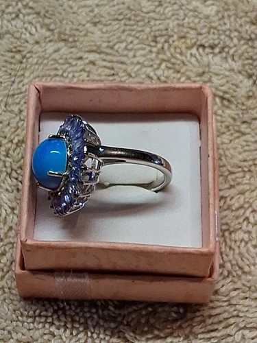Size 6 Rhodium/Sterling Ring Ceruleite Multi-Gemstone Sunflower 5.10 TCW (1043) - Picture 2 of 21