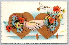 Sweetheart Valentine's Postcard Gold Leaf Ivy Flowers Daisies Dove Heart Greek