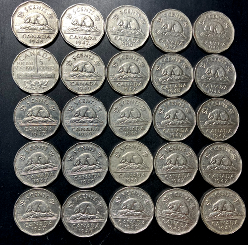 Old Canada Coin Lot - 1946-1952 - 25 NICKELS - Excellent - Lot #S6
