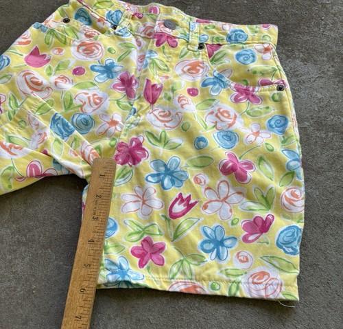 VTG 90s Youth Girls Kids Denim Floral Yellow Pink Jort Shorts Sz 12 22x6 - Picture 4 of 11