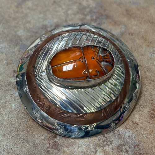 Vintage Tabra Treasure Gürtelschnalle Concho Sterlingsilber Bernstein Skarabäus signiert - Bild 4 von 5