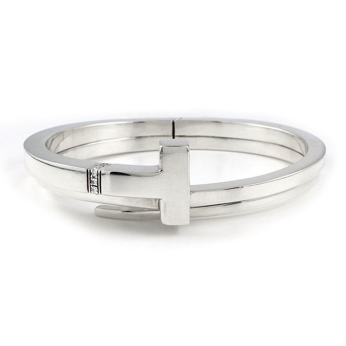 Tiffany & Co T Square Wrap Diamond SV925 Sterling Silver Bracelet 15.4cm Women's Luxury Jewelry  