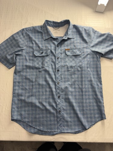 Orvis XL Blue Plaid Short Sleeve Button Up Collared Otdoor Hiking, Fishing - Picture 1 of 10