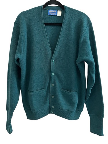 Vintage Pendleton Mens Large Wool Cardigan Sweater Green Button Up Made In USA - Picture 1 of 7