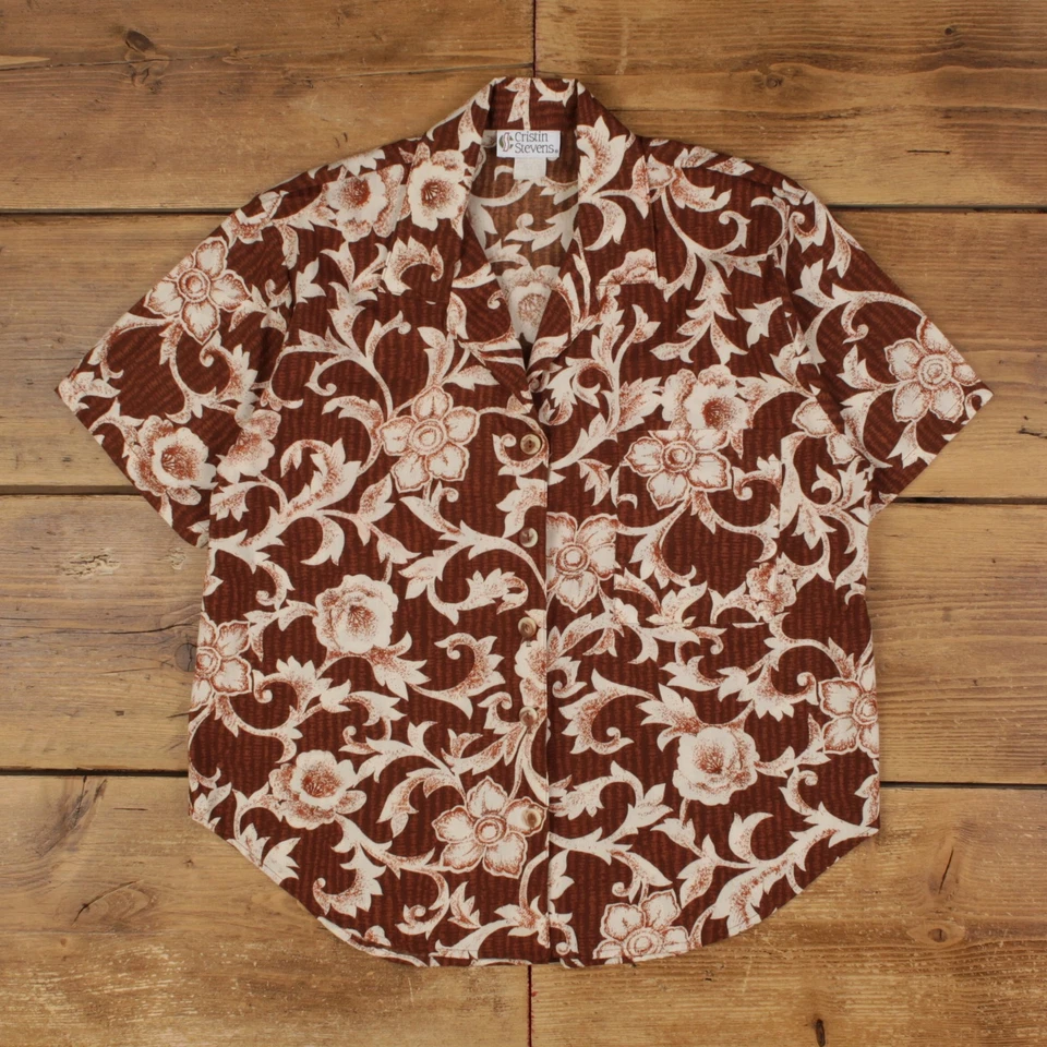 Vintage Cristin Stevens Hawaiian Shirt Button S USA Made 90s Floral Womens