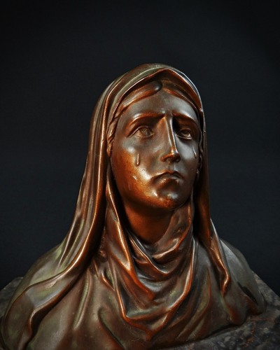 Oscar Ruffony (1874-1946) Büste Jungfrau Maria Tränenregel auf Marmor Art Dé - Bild 4 von 12