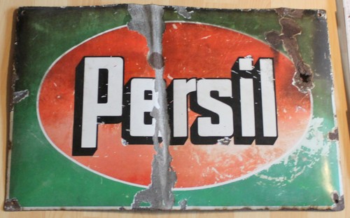 reklame email schild alt PERSIL henkel cie ag DEFEKT mit loch top vintage deko - Picture 2 of 22