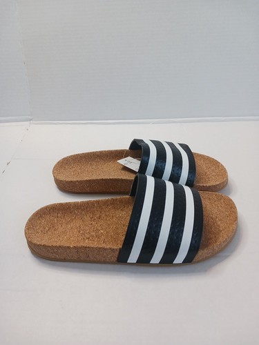 Adidas BA7211 Women’s Adilette Cork Footbed Slides Black White Size 9