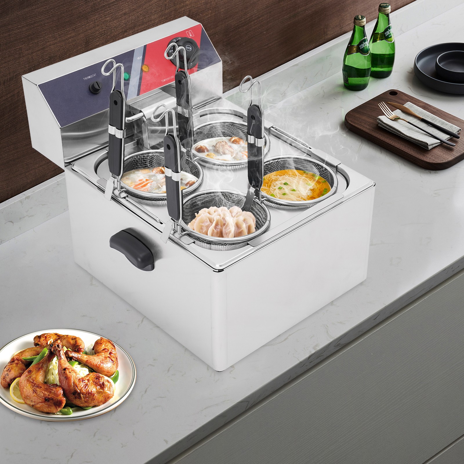 Commercial Pasta Cookers Electric Noodle Cooking Machine w/ 4* Strainer Baskets