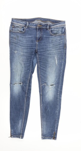 Zara Damen Blau Skinny Jeans Größe 12 Mid-Rise Distressed