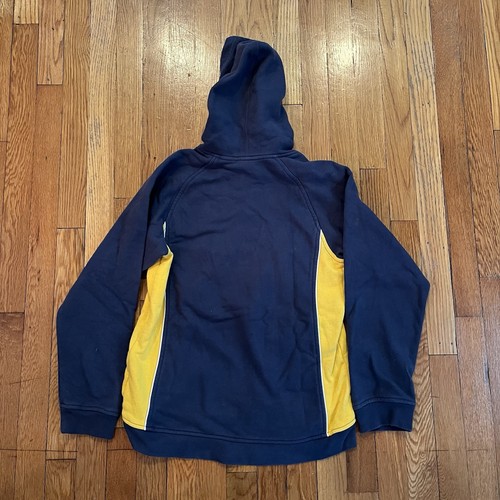 Vintage Nike Sweatshirt Size Medium Kids Swoosh Hoodie Y2K Navy Blue Yellow - Picture 3 of 3