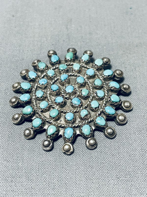 Hypnotic Vintage Native American Zuni Blue Gem Turquoise Cluster Sterling Silver Enormous Pin Hypnotic Vintage Native American Zuni Blue Gem Turquoise Cluster Sterling Silver Enormous Pin