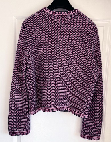21P CHANEL NAVY BLUE PINK CC BUTTONS CASHMERE CARDIGAN SWEATER 44 - Picture 6 of 23