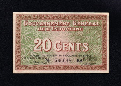 F.C. FRENC INDOCHINA FRANCESA , 20 CENTS 1939 , EBC- ( XF- ) , P.86d . - Bild 1 von 2