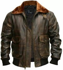 Mens Distressed Brown Bomber Aviator Navy G-1 Flight Real Leather Jacket