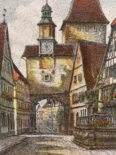 Original Signed Historic Rothenburg Gate Fine Art Print, Ernst Geissendorfer
