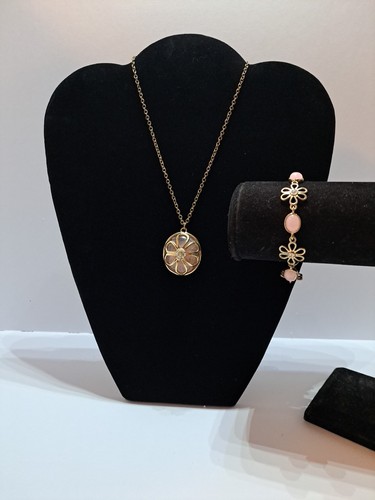 Metall Blume mit Harz rosa Stein Halskette und Armband Set - Bild 2 von 7