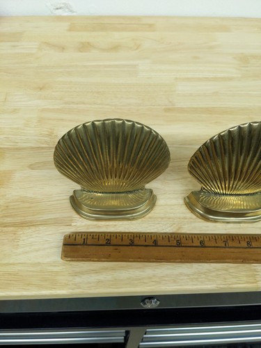 Vtg Brass Seashell Bookends Scallop Clam Shell Ocean Nautical MCM Bronze Decor - Picture 9 of 9