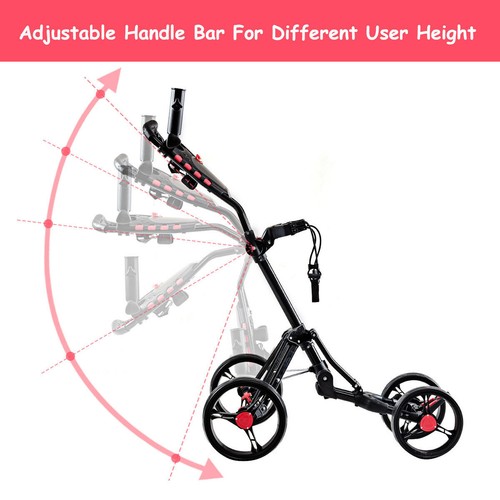 Folding 4 Wheel Golf Pull Push Cart Trolley Club Umbrella Scorecard Drink Holder - Picture 3 of 12