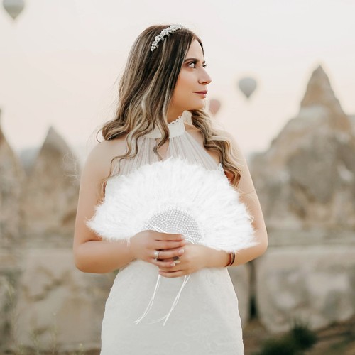 Ventaglio pennacchio matrimonio ventaglio portatile da sposa per donna ventaglio spettacolo teatrale - Foto 8 di 12