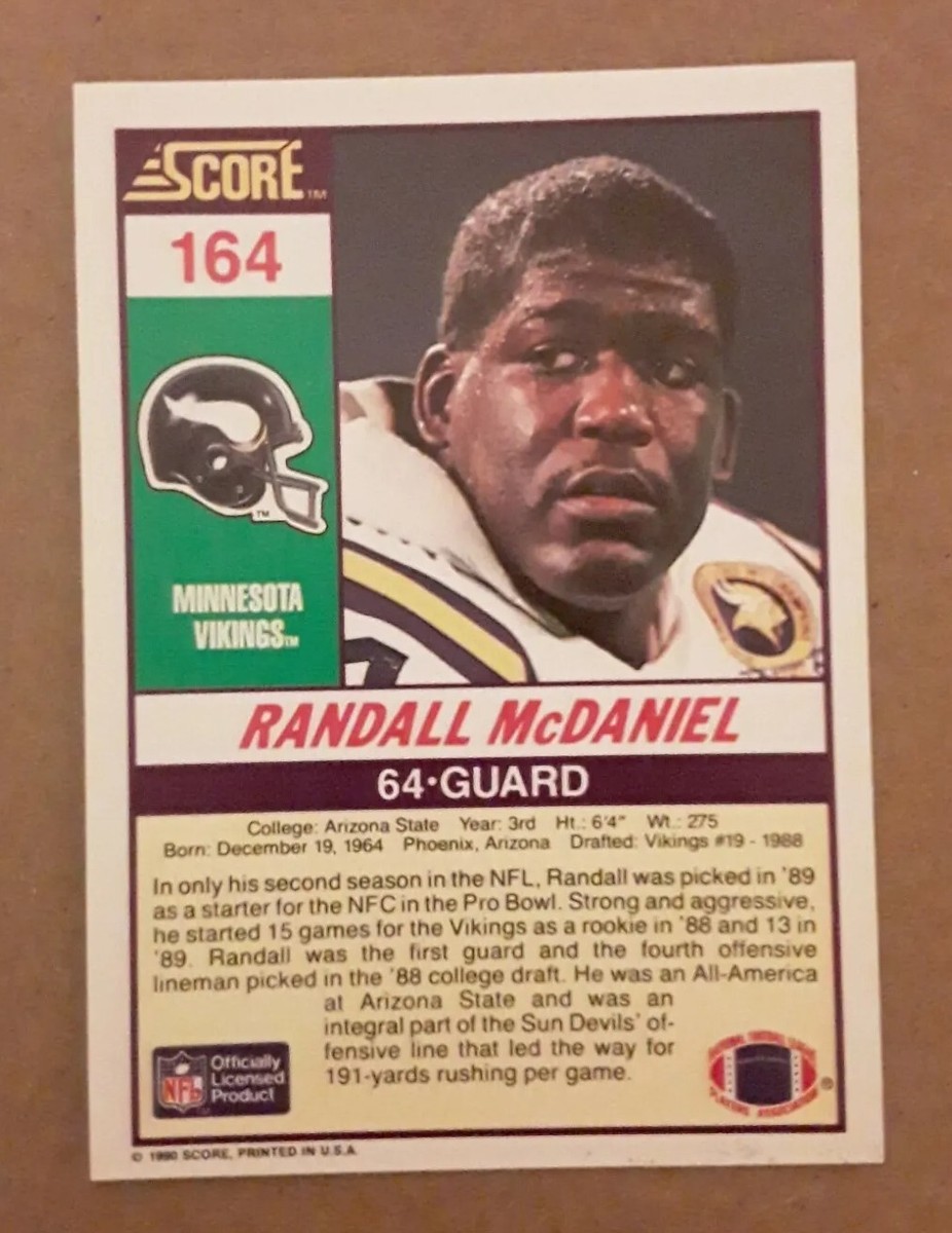1990 Score Randall McDaniel football card #164. Minnesota Vikings