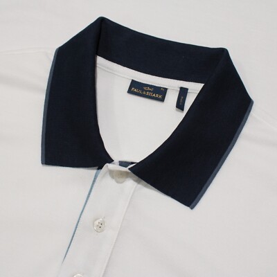 Paul & Shark NWOT Short Sleeve Polo Shirt Size XL in White w/ Blue 100% Cotton