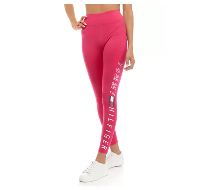 NWT Tommy Hilfiger Sport Women's High Rise 7/8 Length Logo Leggings Pink