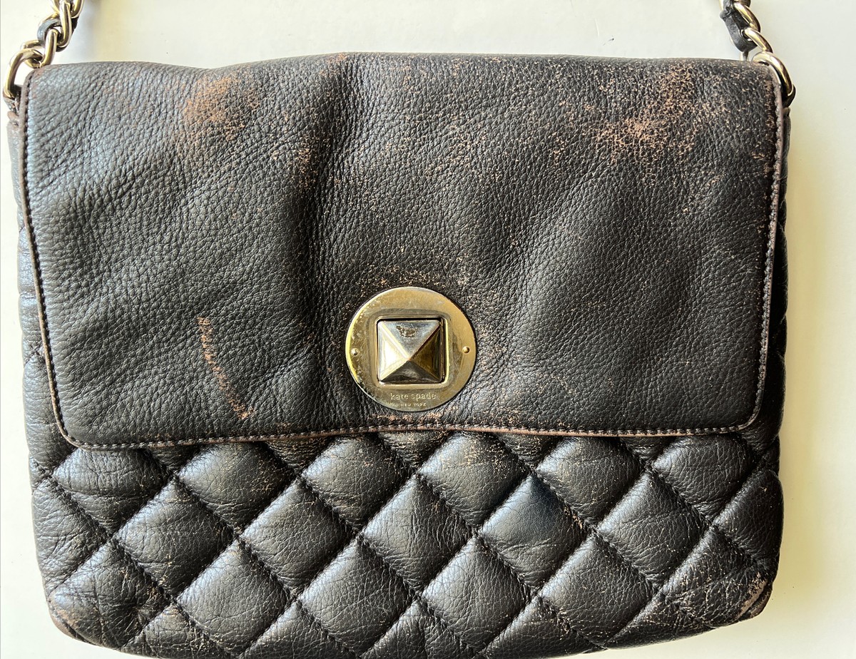 Kate Spade Quilted Brown Leather Purse Clutch Silver Chain Bag eBay