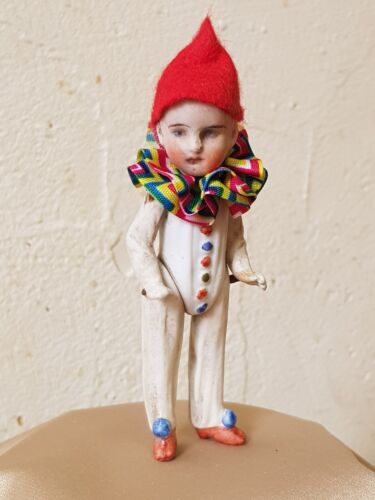 antik Puppe Mignonette Clown Harlekin Biskuit Porzellan Puppenstube Miniatur - Bild 2 von 13