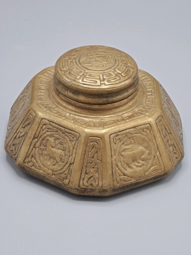 Hermoso tintero grande Tiffany Studios Zodiac bronce Doré artes y manualidades