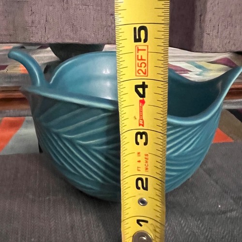 Jonathan Adler Leaf TEAL blue Large Stoneware Bowl Signed Pottery Art Fall SMALL - Picture 6 of 15