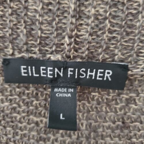 Eileen Fisher Cardigan Donna L Marrone 100% Lino Aperto davanti Manica Lunga Neutro - Foto 3 di 11