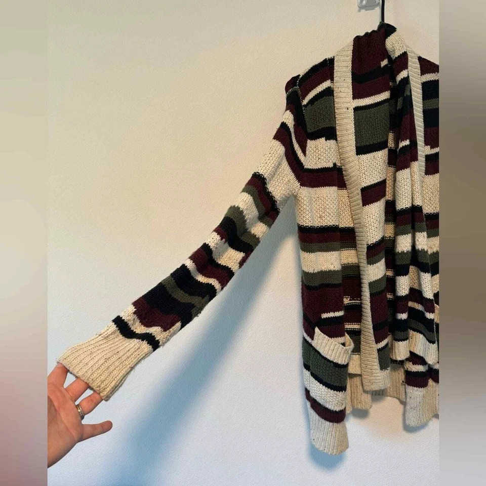 Cárdigan Suéter Bisagra Mezcla Lana Verde Negro Granate Crema Longline Frente Abierto S Foto 3 de 4